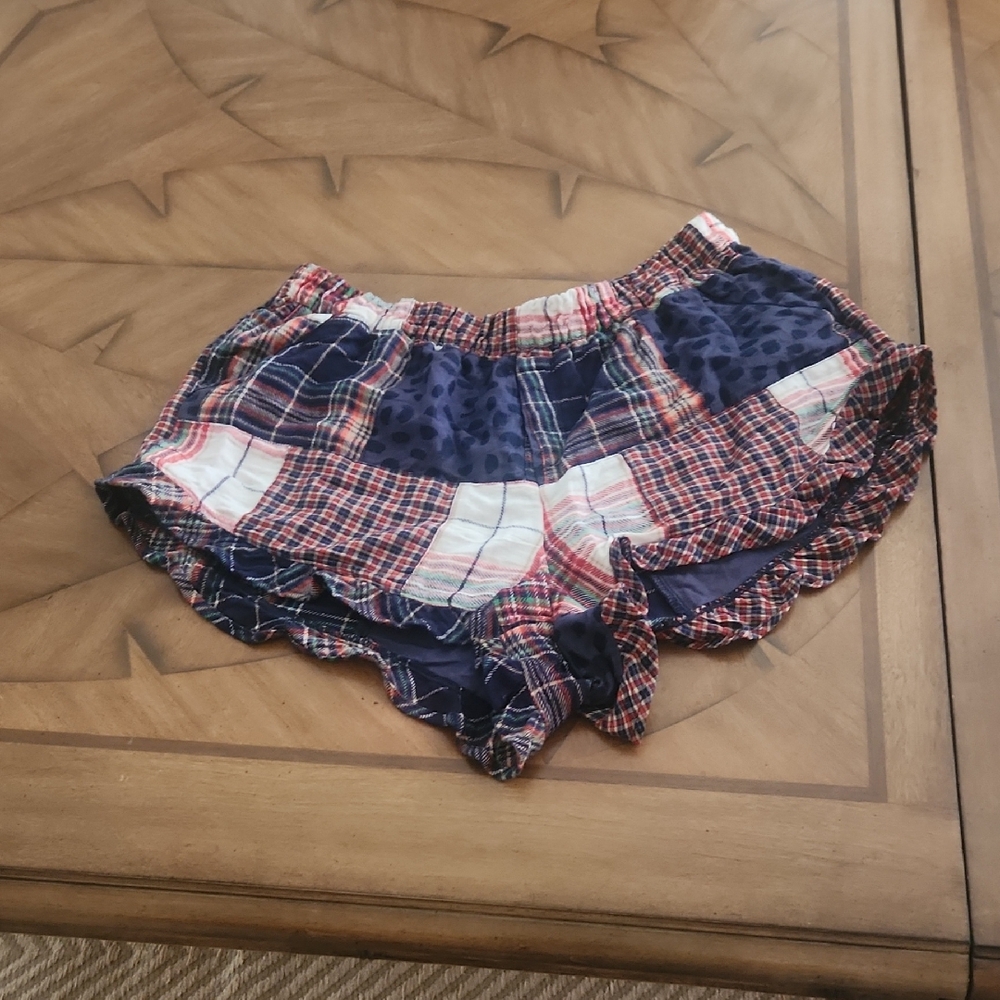 Aerie Women's Size Large Plaid Patchwork Ruffle Pajama Shorts Flannel Comfort.